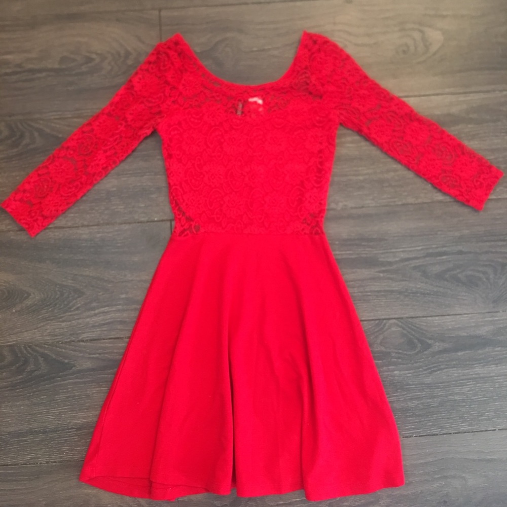H&M lace skater red dress.